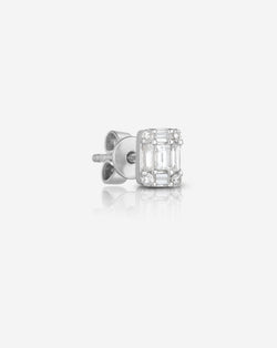 Ring Concierge Earrings Single Petite Emerald Illusion Studs in 14K White Gold
