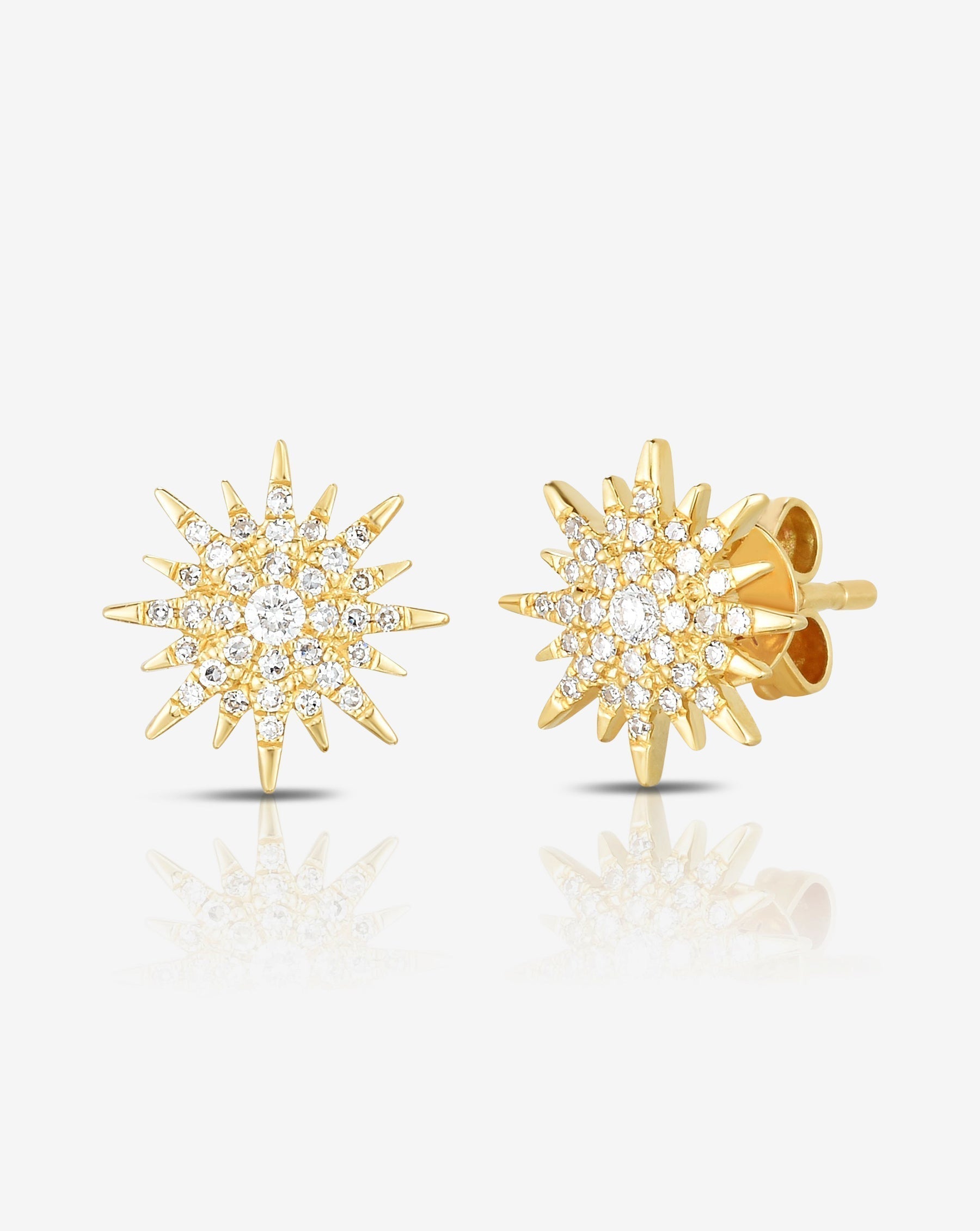 Ring Concierge 14K yellow Gold Starburst Diamond Studs - Flat image