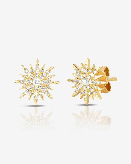 Ring Concierge 14K yellow Gold Starburst Diamond Studs - Flat image