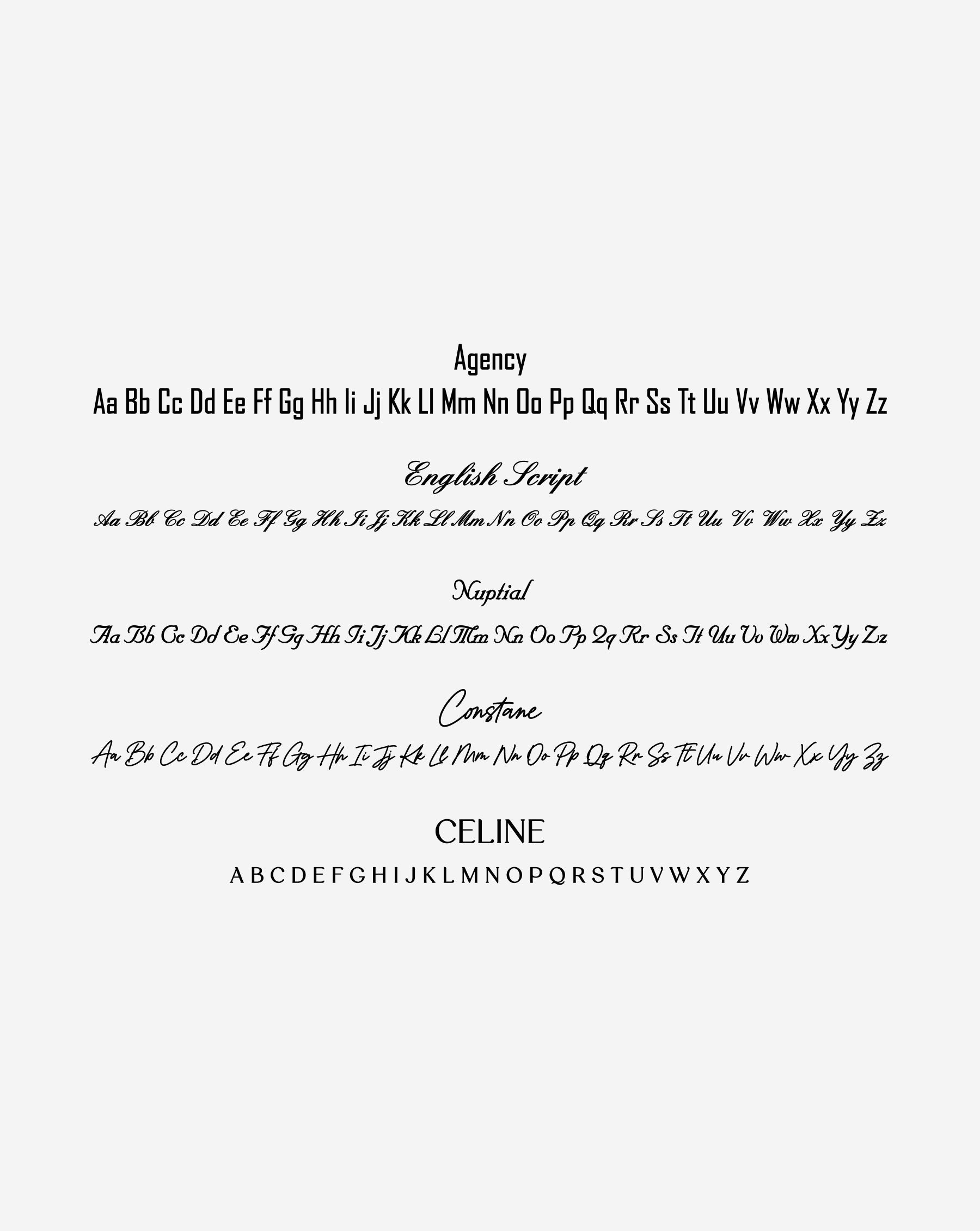 A-Z of all Engravable Font options global