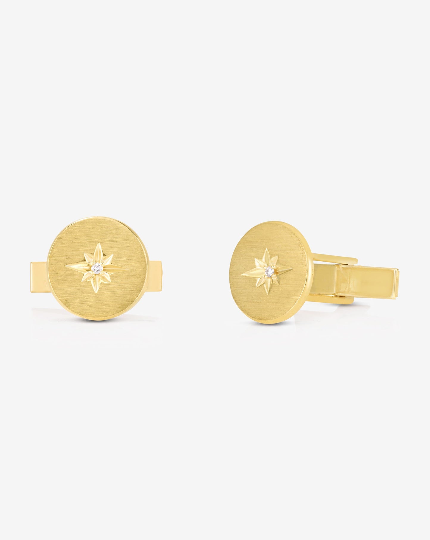 Ring Concierge Men's Cuff Links 14k Yellow Gold Diamond Starburst Cuff Links