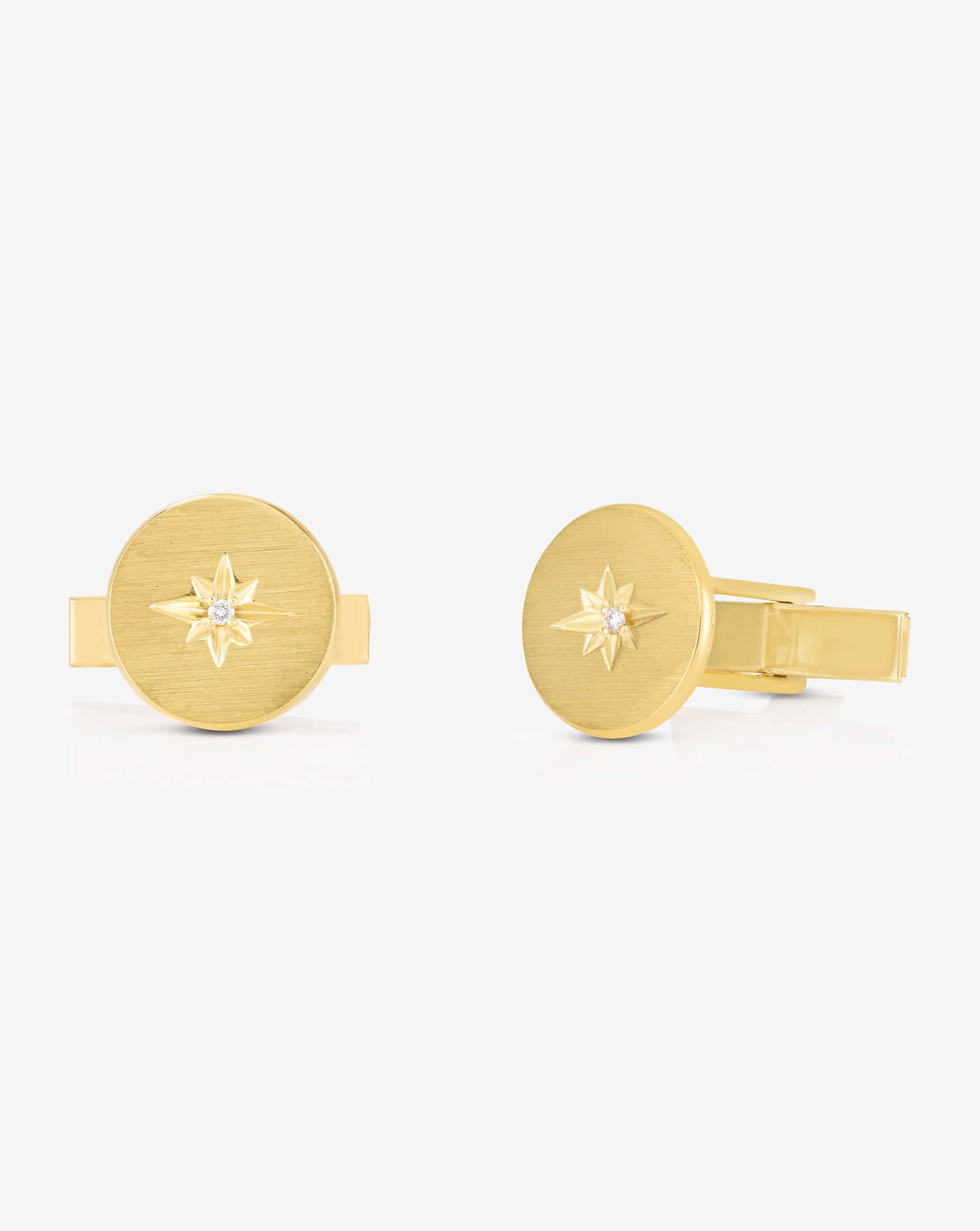 Ring Concierge Men's Cuff Links 14k Yellow Gold Diamond Starburst Cuff Links