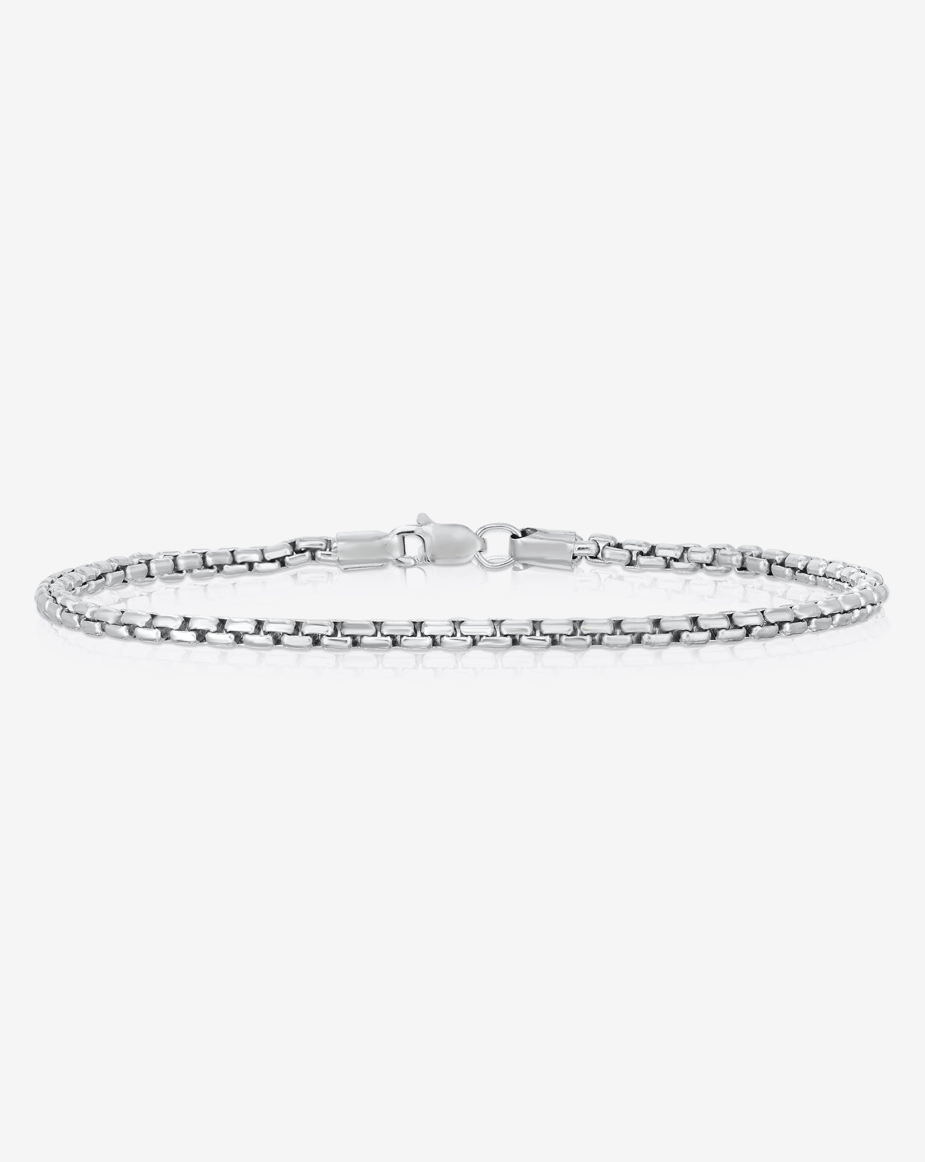 Ring Concierge Mens Men's Bracelets 14k White Gold / 7 inches 3 mm Round Box Link Bracelet