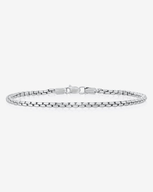 Ring Concierge Mens Men's Bracelets 14k White Gold / 7 inches 3 mm Round Box Link Bracelet