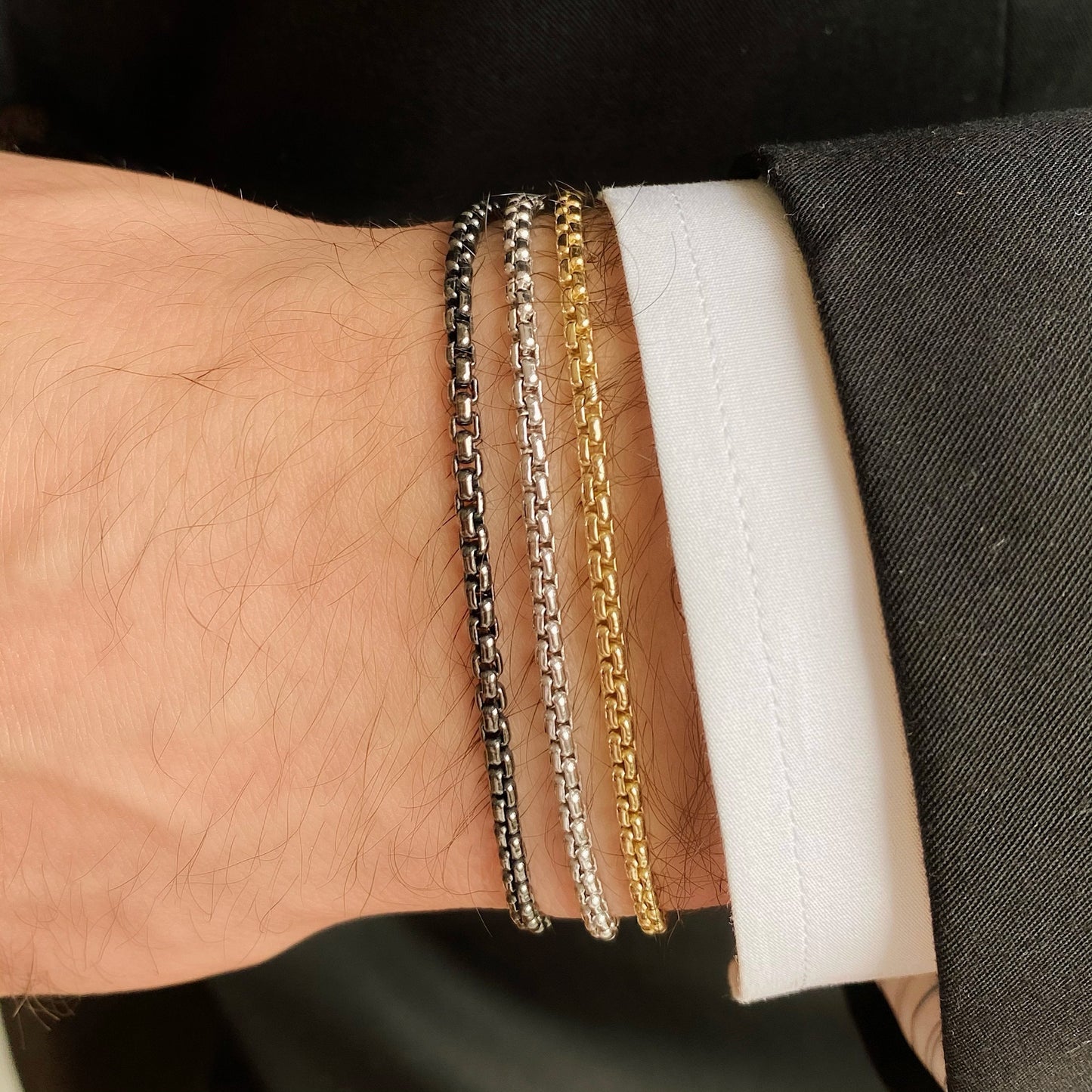 Ring Concierge Mens Men's Bracelets 3 mm Round Box Link Bracelet