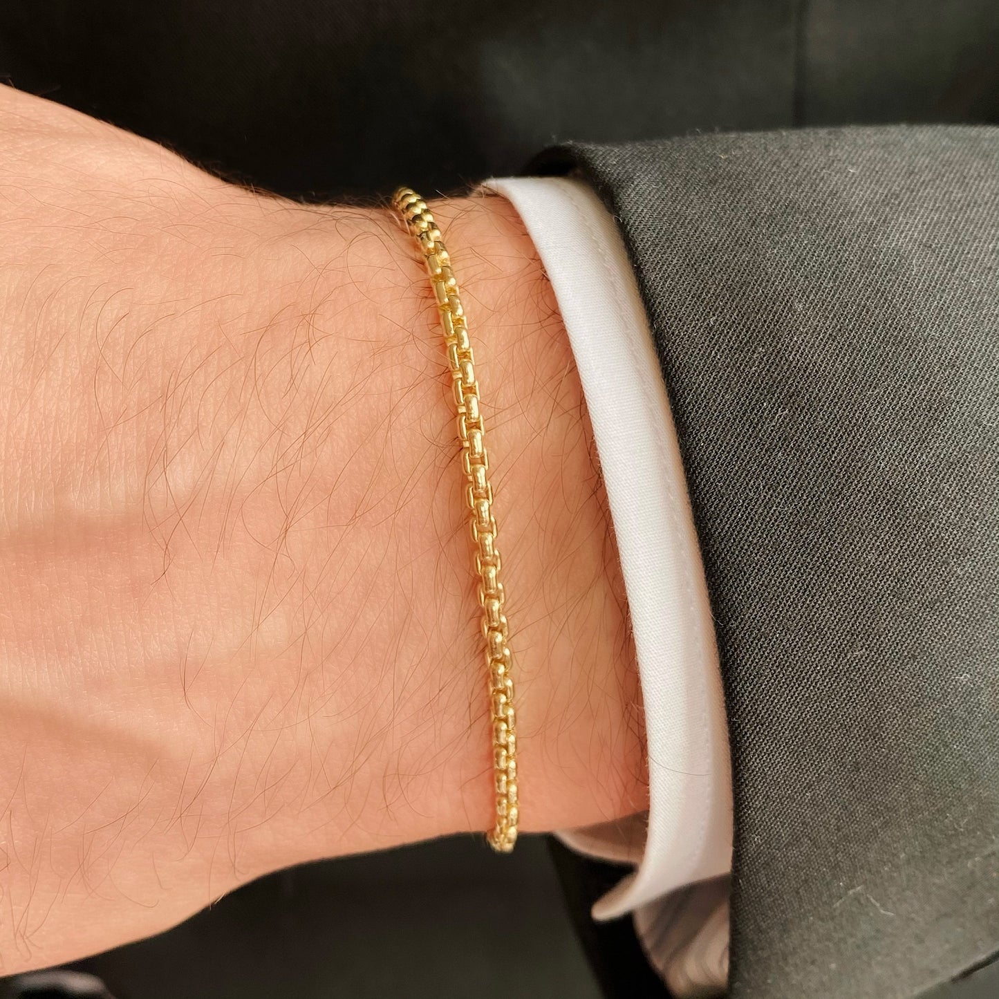 Ring Concierge Mens Men's Bracelets 3 mm Round Box Link Bracelet