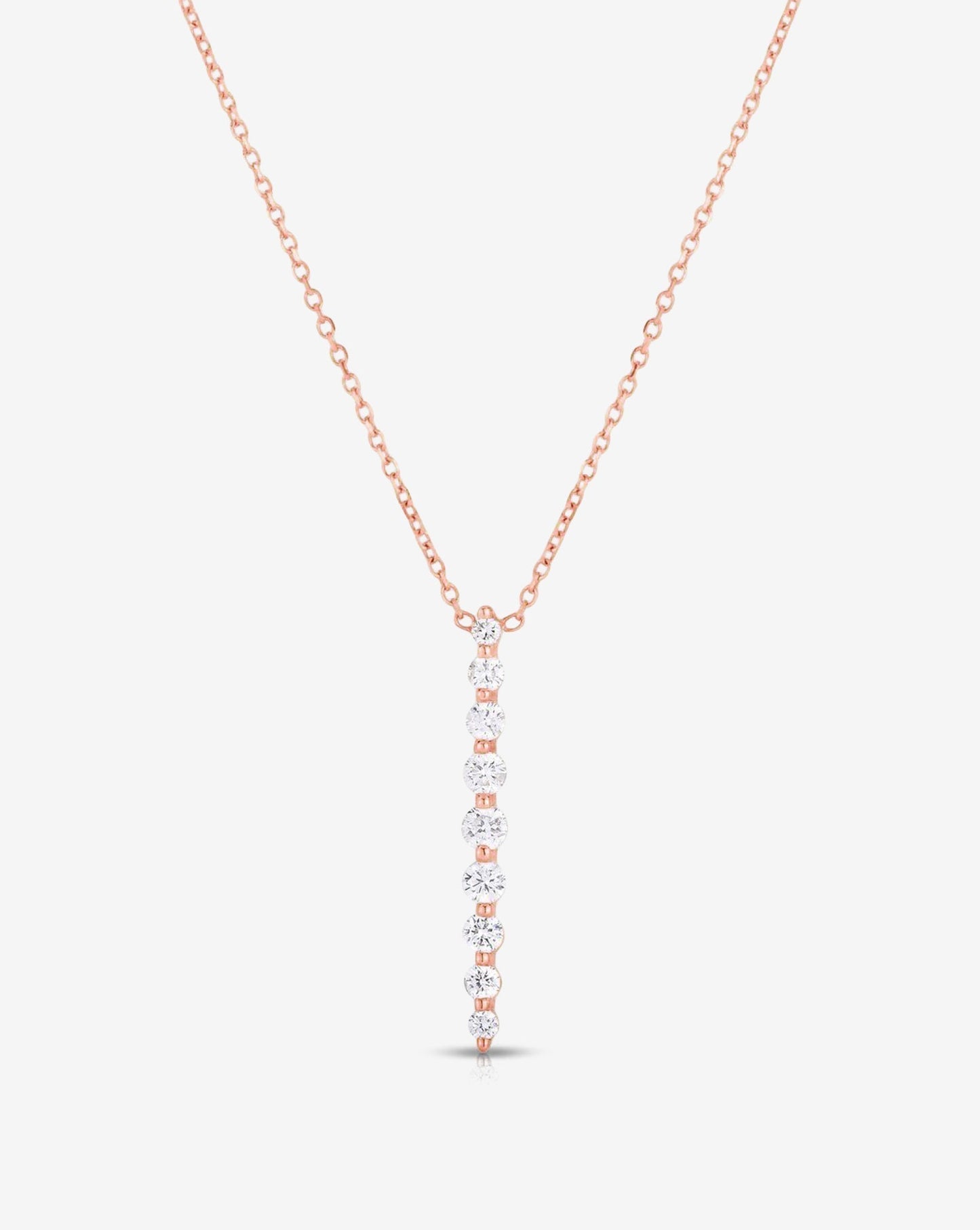 Ring Concierge Necklaces: 14k Rose Gold Vertical Graduated Single Prong Diamond Necklace