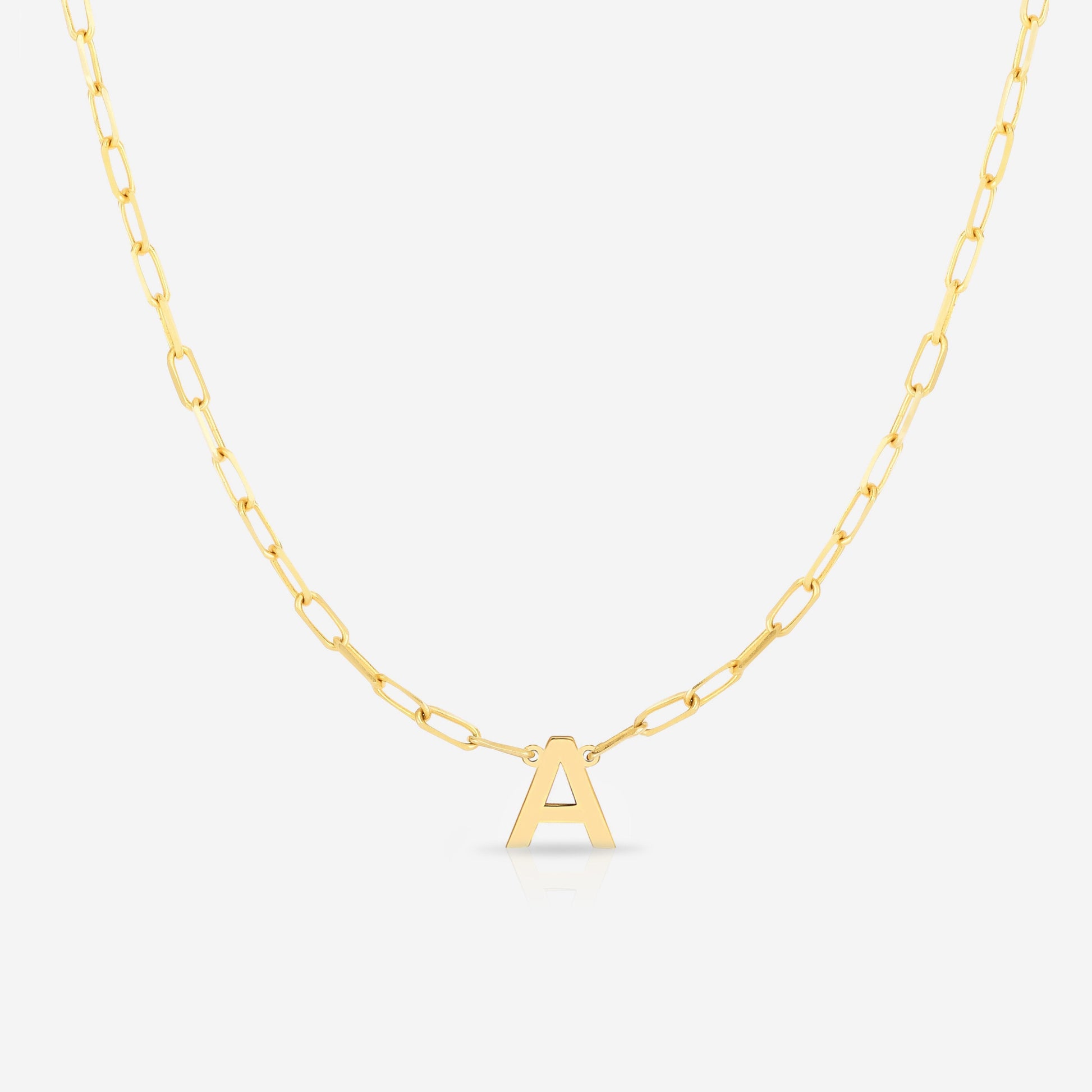 Ring Concierge Necklaces 14k Yellow Gold / A Block Initial + Link Chain Necklace