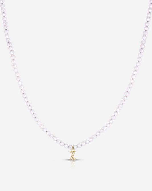 Ring Concierge Necklaces 14k Yellow Gold / A Pearl + Pavé Initial Choker with Initial "Z" 