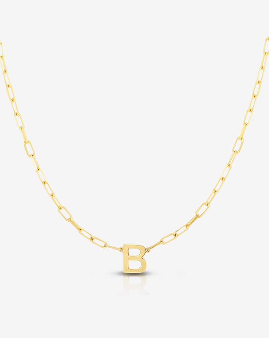Ring Concierge Necklaces 14k Yellow Gold / B Block Initial + Link Chain Necklace