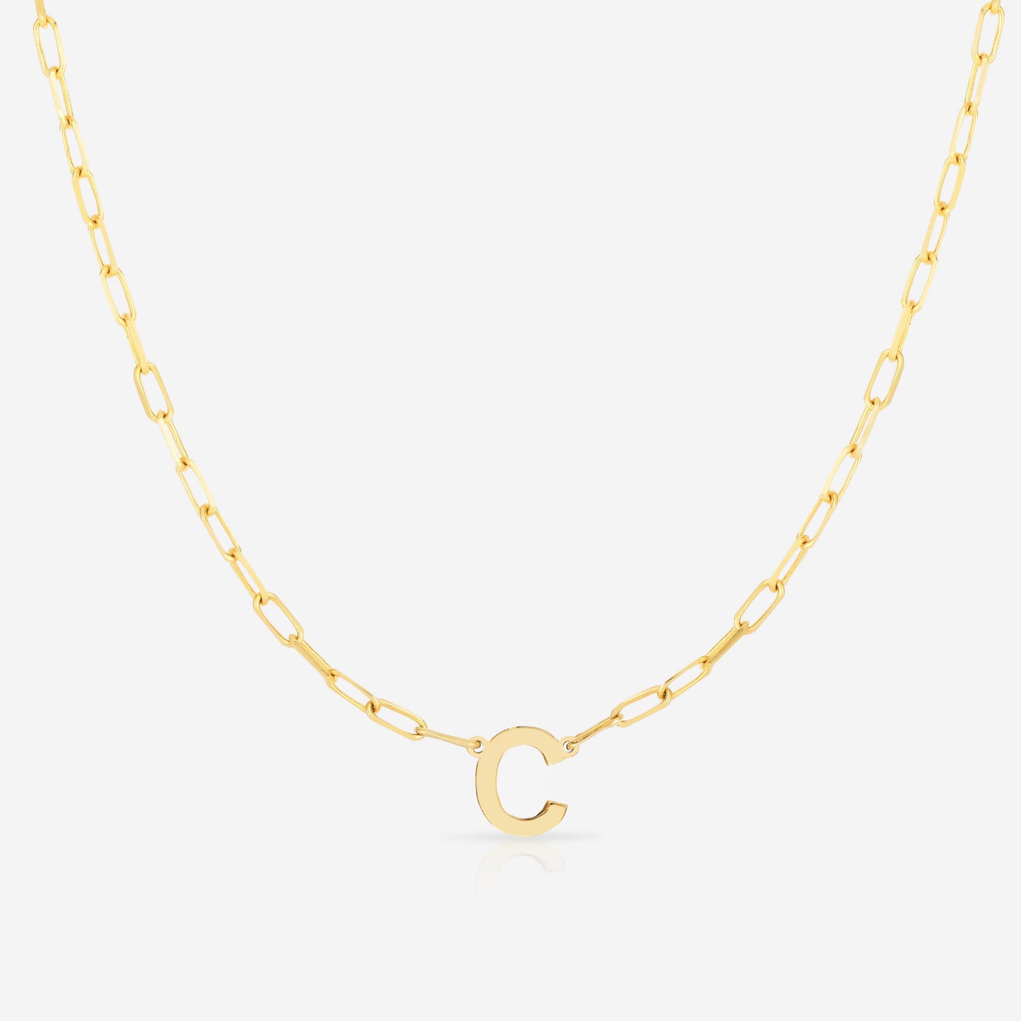 Ring Concierge Necklaces 14k Yellow Gold / C Block Initial + Link Chain Necklace