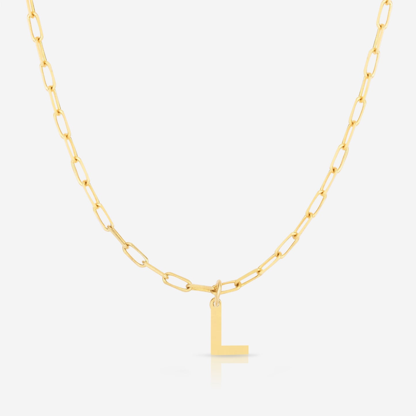 Ring Concierge Necklaces 14k Yellow Gold / L Block Initial + Link Chain Necklace