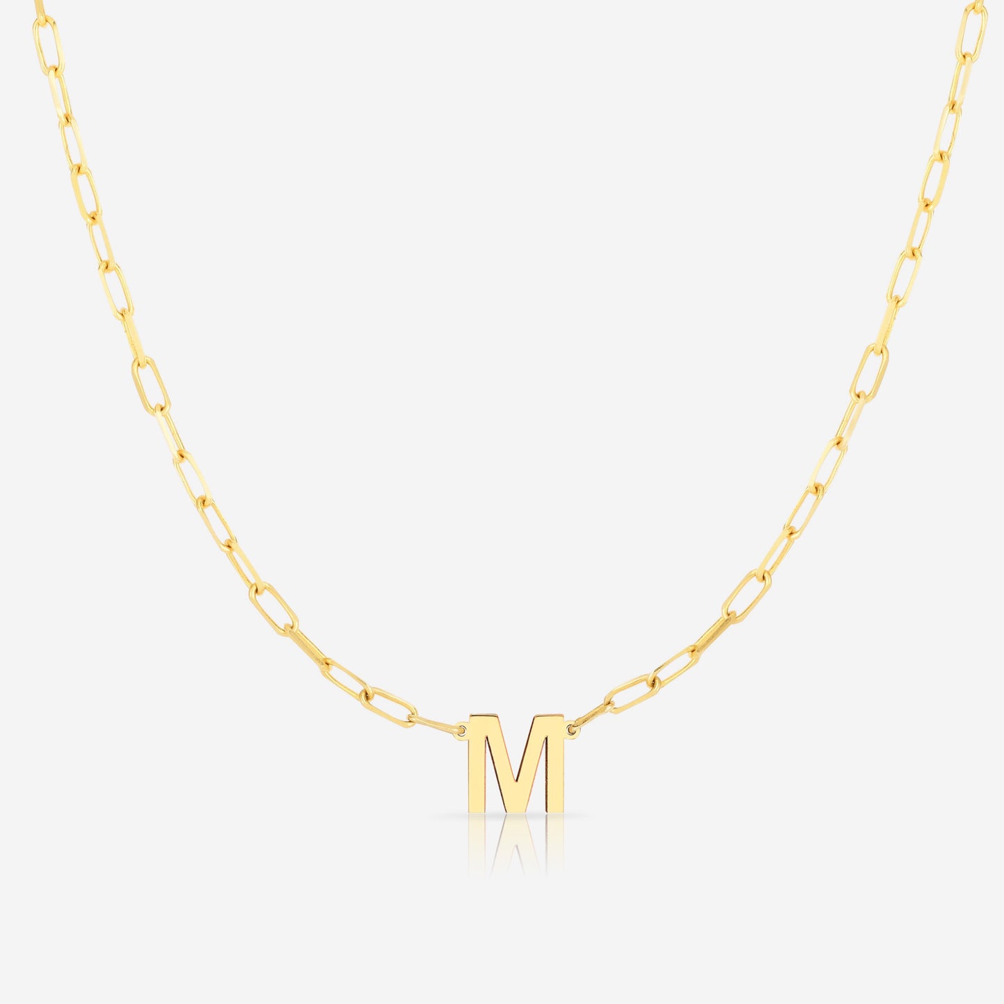 Ring Concierge Necklaces 14k Yellow Gold / M Block Initial + Link Chain Necklace
