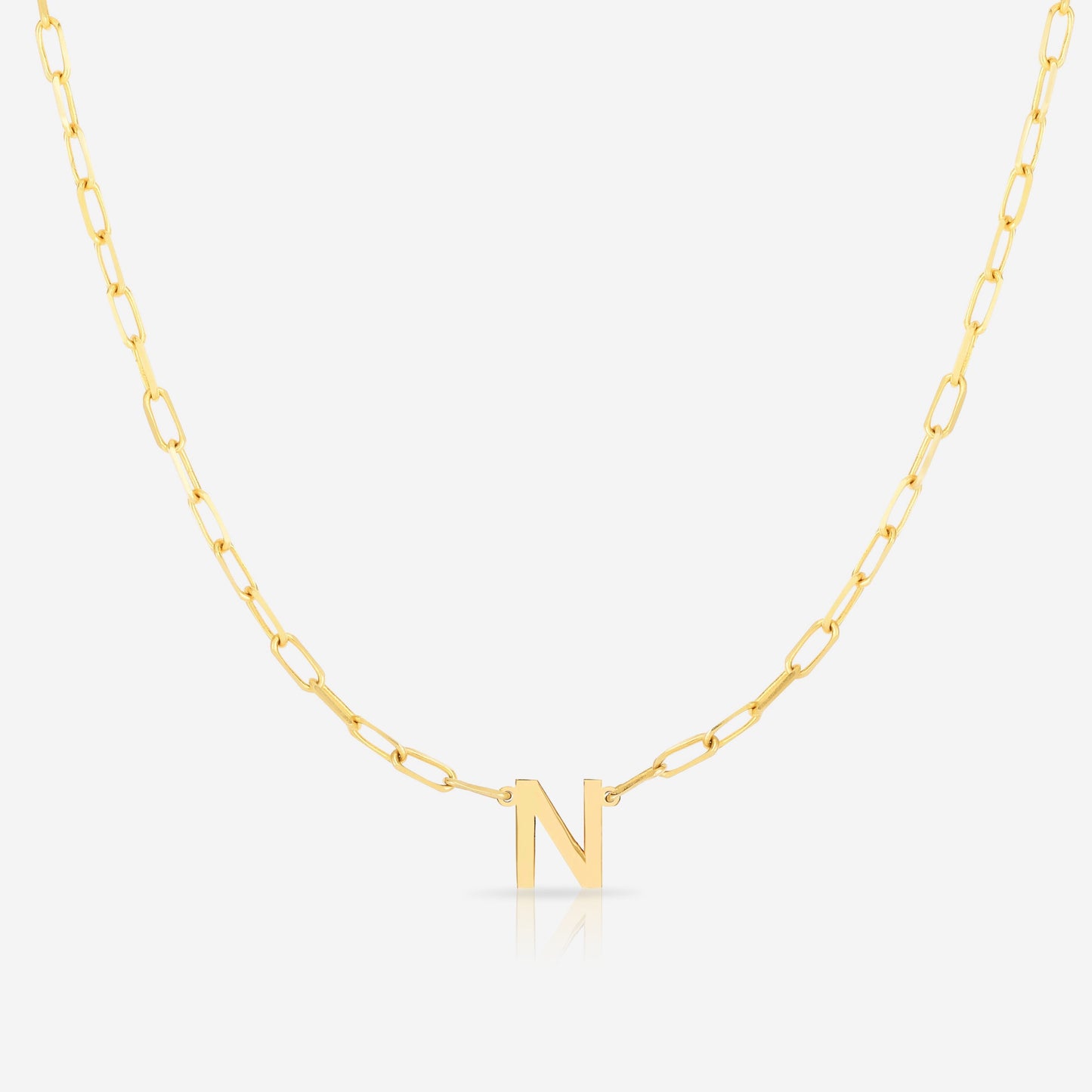 Ring Concierge Necklaces 14k Yellow Gold / N Block Initial + Link Chain Necklace