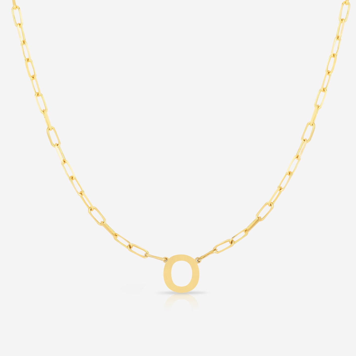 Ring Concierge Necklaces 14k Yellow Gold / O Block Initial + Link Chain Necklace