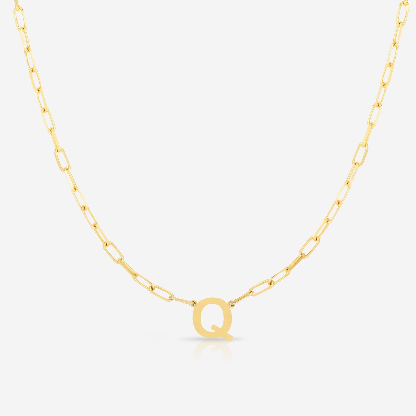 Ring Concierge Necklaces 14k Yellow Gold / Q Block Initial + Link Chain Necklace
