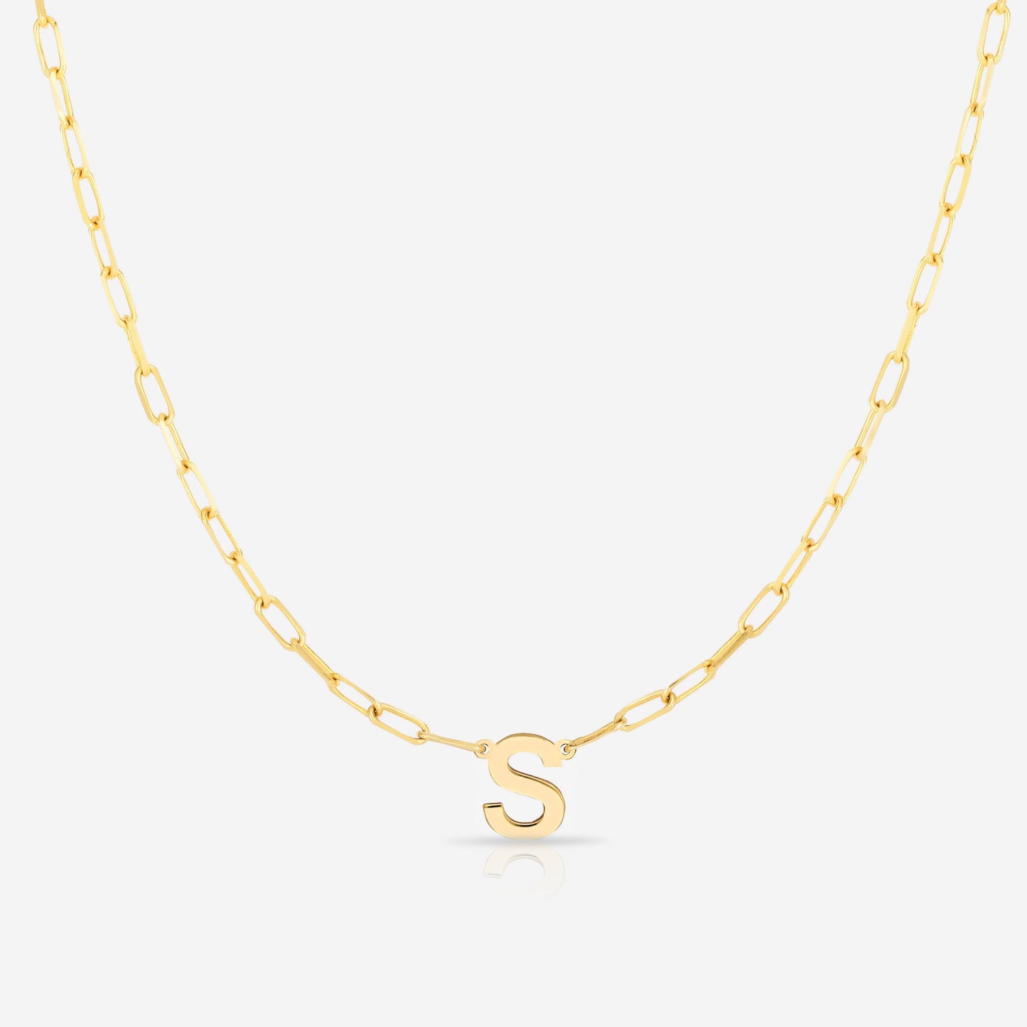 Ring Concierge Necklaces 14k Yellow Gold / S Block Initial + Link Chain Necklace