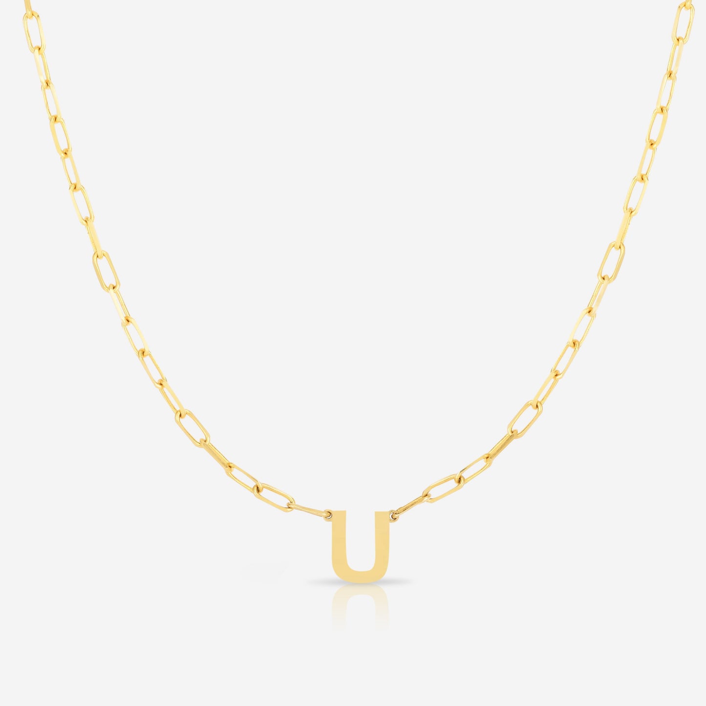 Ring Concierge Necklaces 14k Yellow Gold / U Block Initial + Link Chain Necklace