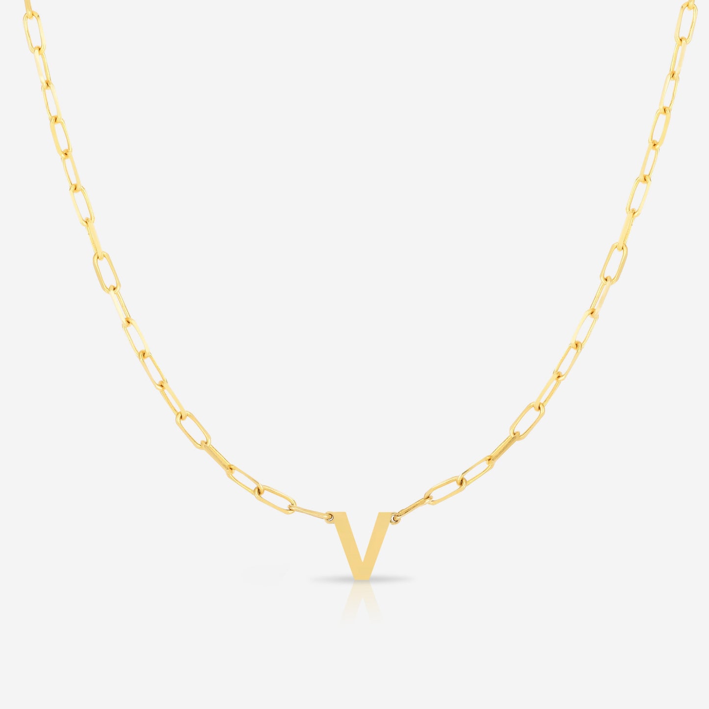 Ring Concierge Necklaces 14k Yellow Gold / V Block Initial + Link Chain Necklace