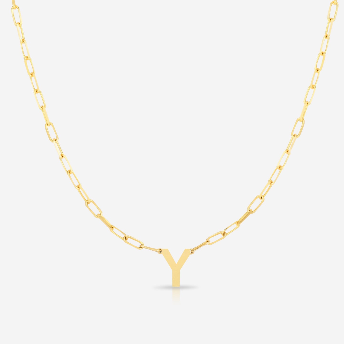 Ring Concierge Necklaces 14k Yellow Gold / Y Block Initial + Link Chain Necklace