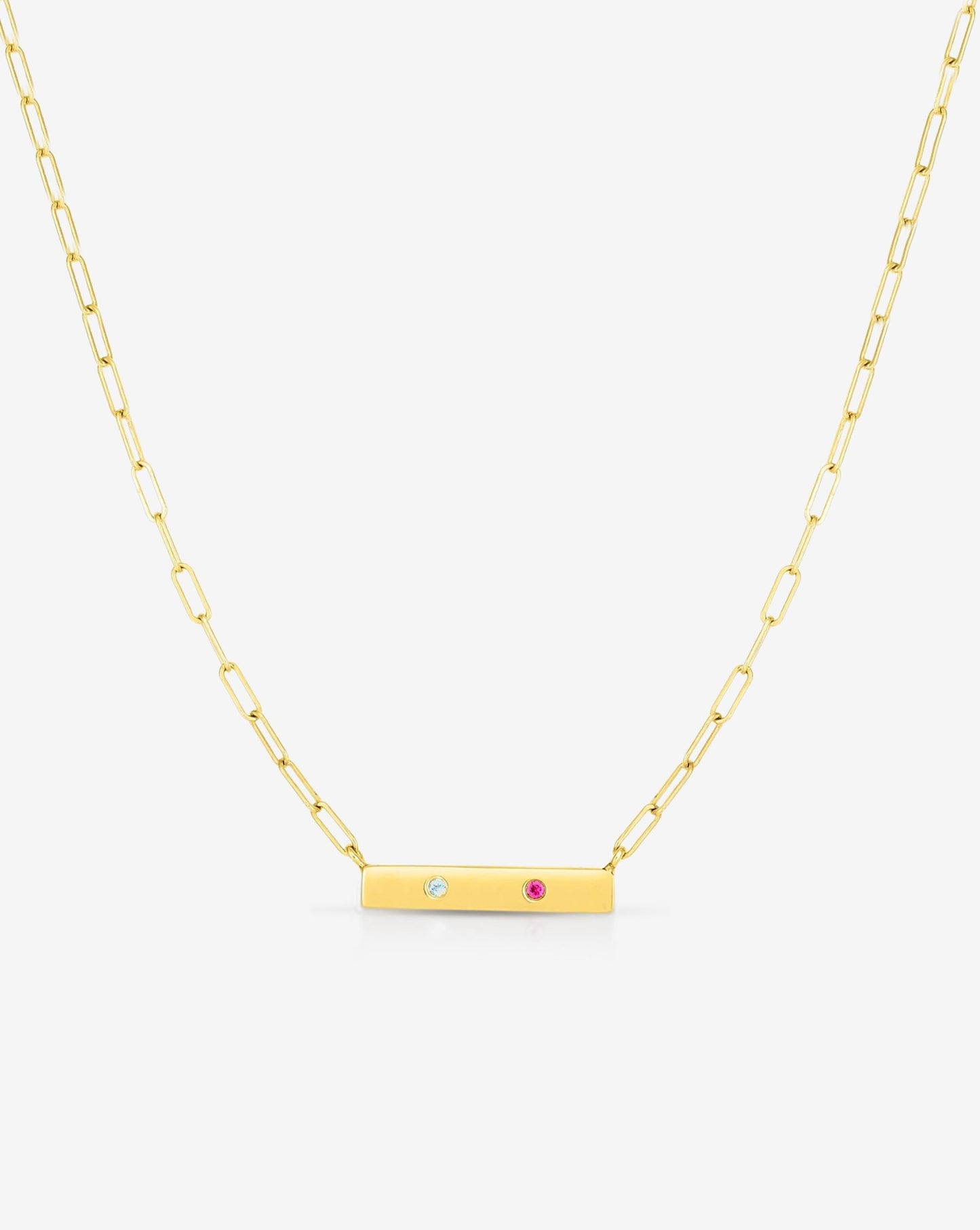 Two-Stone Inlay Birthstone Bar Necklace - 14k Yellow Gold