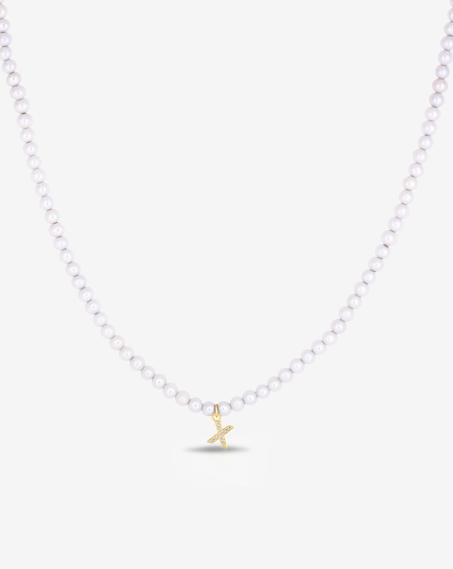 Ring Concierge Necklaces Pearl + Pavé Initial Choker in 14K Yellow Gold with Initial 'X"