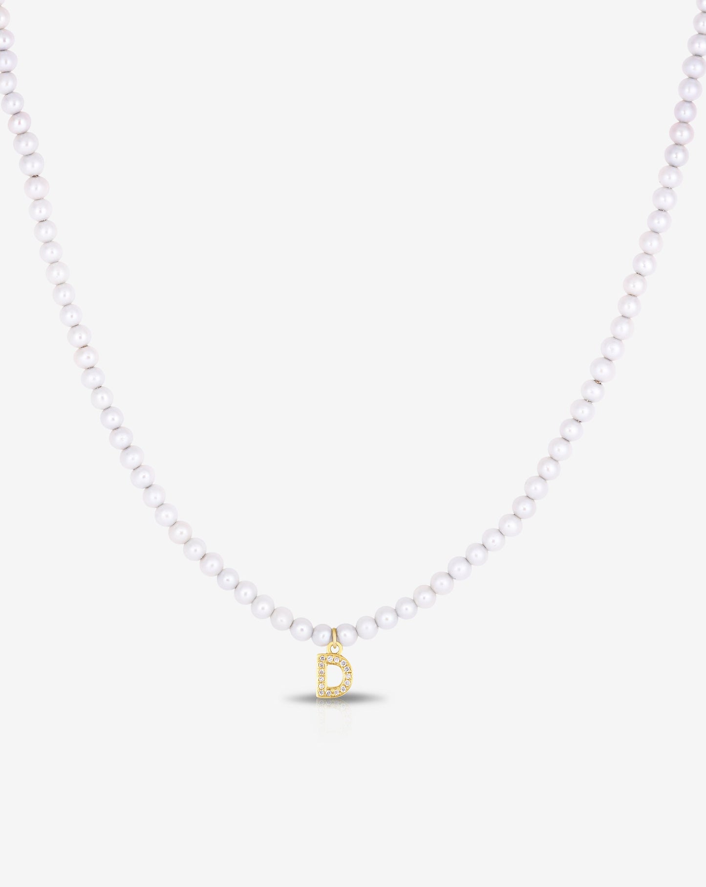 Pearl and Pave Initial Choker - 14k Yellow Gold with Initial "D"