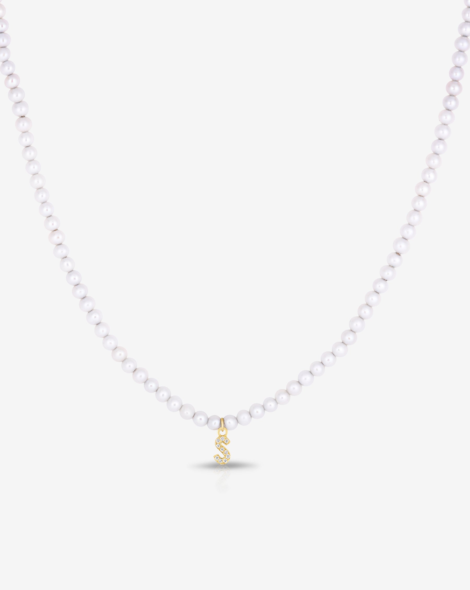Pearl and Pave Initial Choker - 14k Yellow Gold with Initial "S"