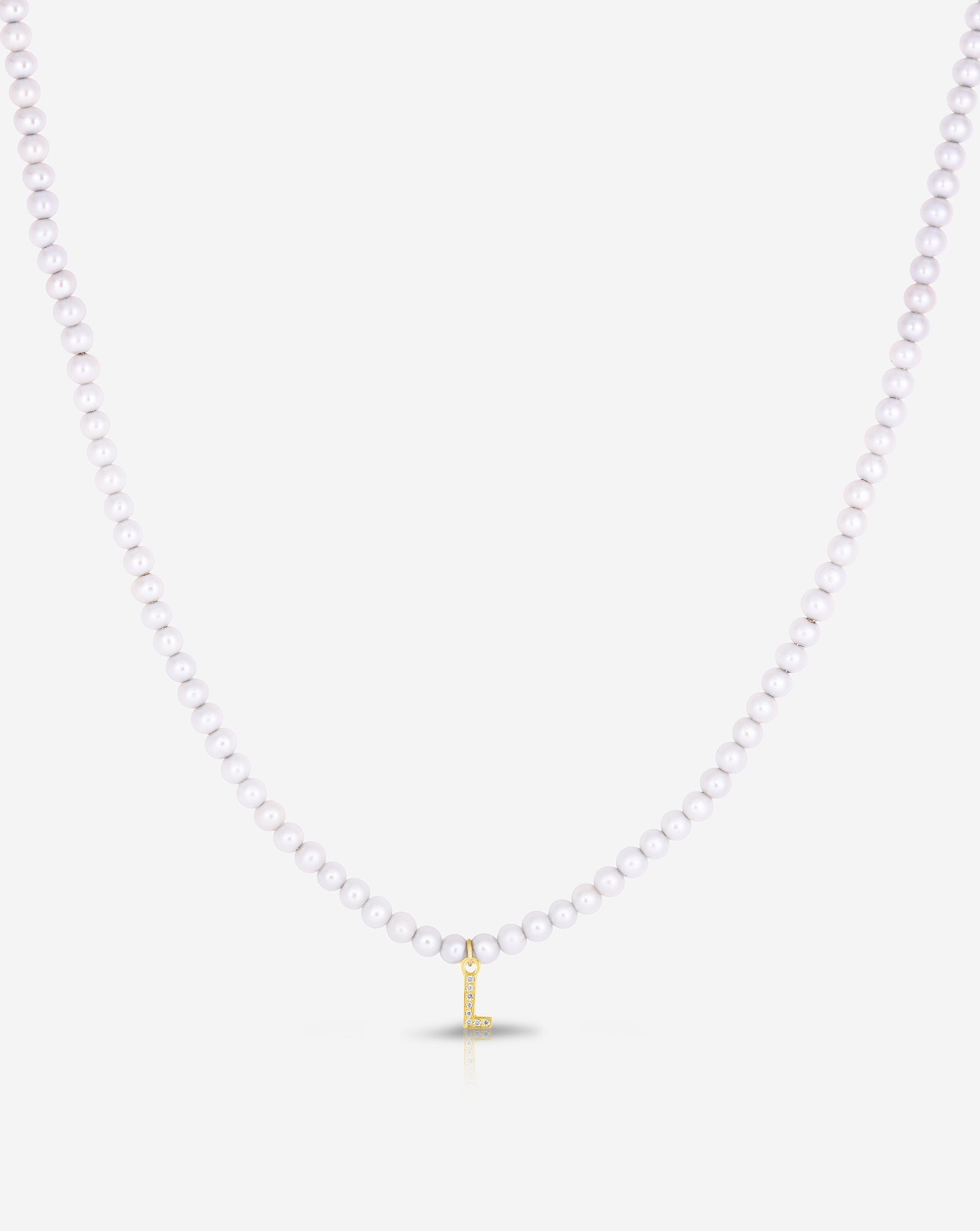 Ring Concierge Necklaces Pearl + Pavé Initial Choker in 14K Yellow Gold with Initial "L"