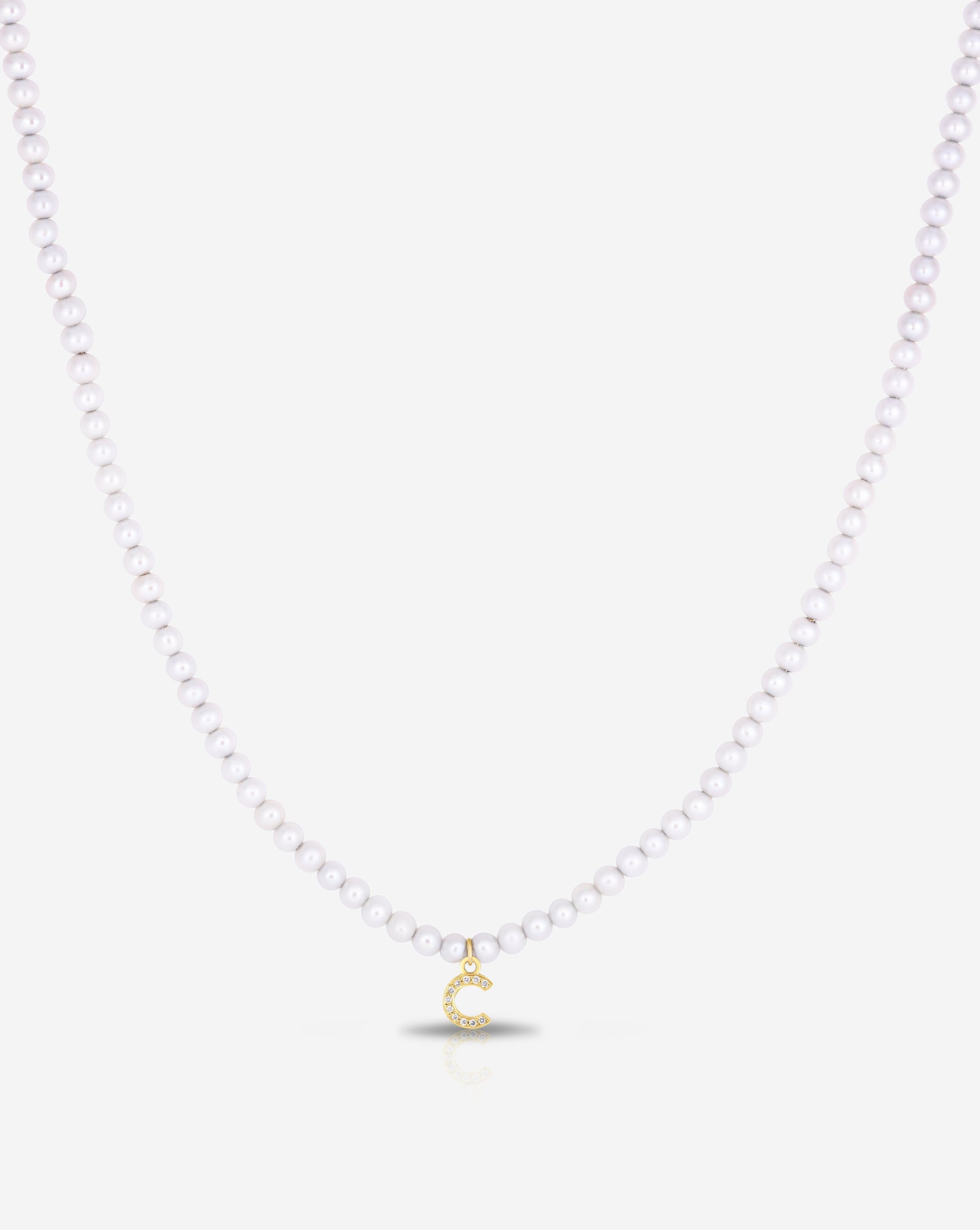 Ring Concierge Necklaces Pearl + Pavé Initial Choker in 14K Yellow Gold with Initial "C"