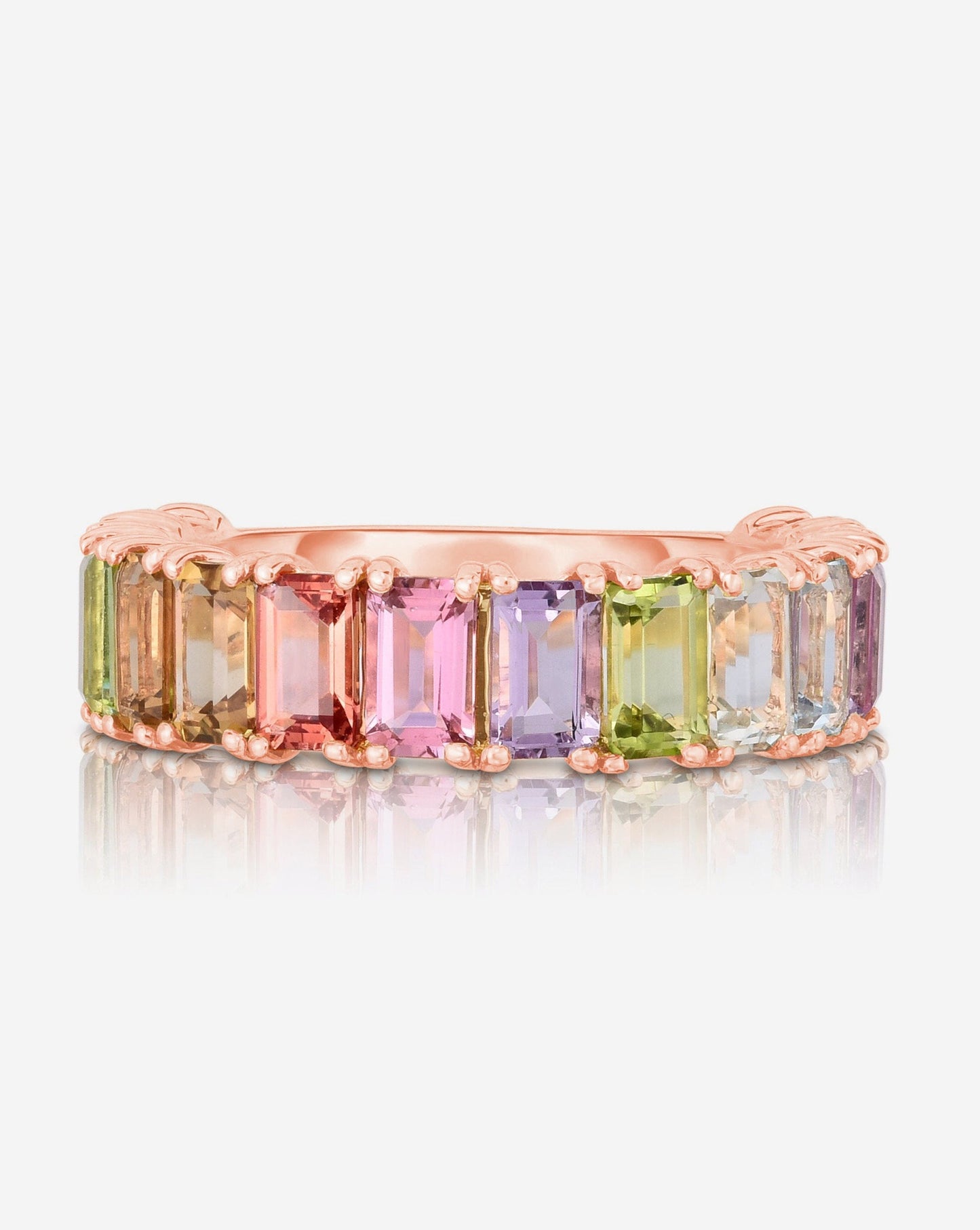 Ring Concierge Rings 14k Rose Gold / 3/4 / 4 Pastel Emerald Cut Rainbow Gemstone Ring