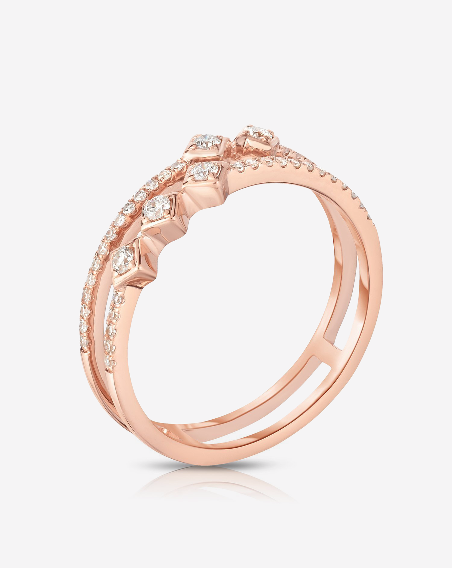 Ring Concierge Rings Asymmetrical Stacked Diamond Ring - 14k rose gold, side view