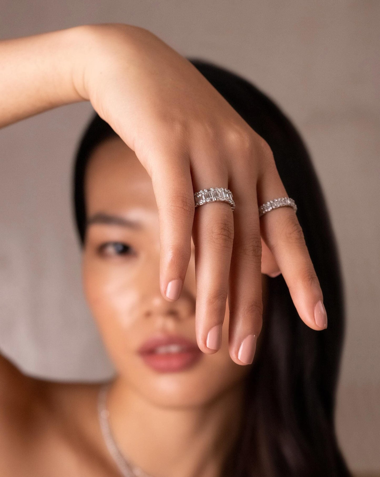 Ring Concierge Rings Emerald Illusion Ring in 14K White Gold styled with Petite Emerald Illusion Ring in 14K White Gold