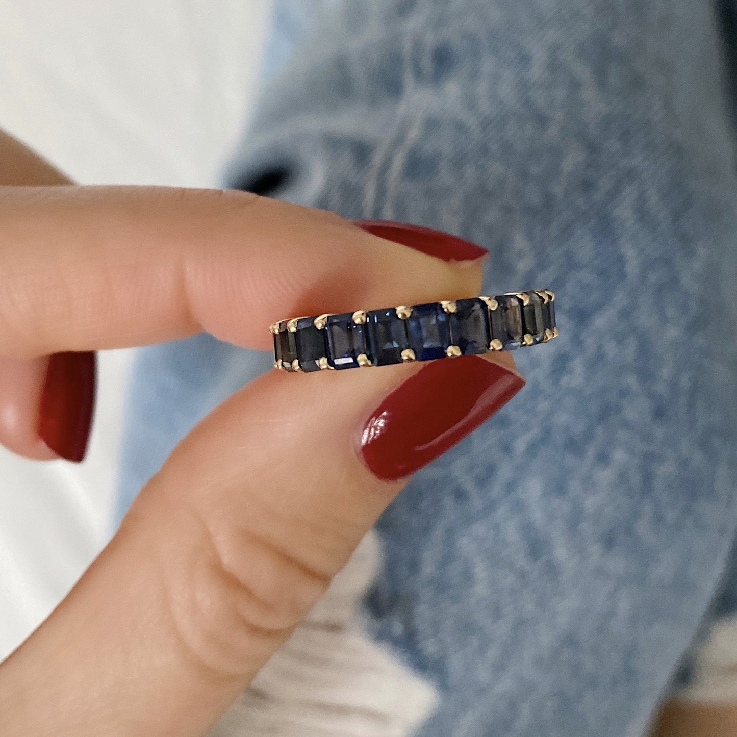 Ring Concierge Rings Petite Emerald Blue Sapphire Ring