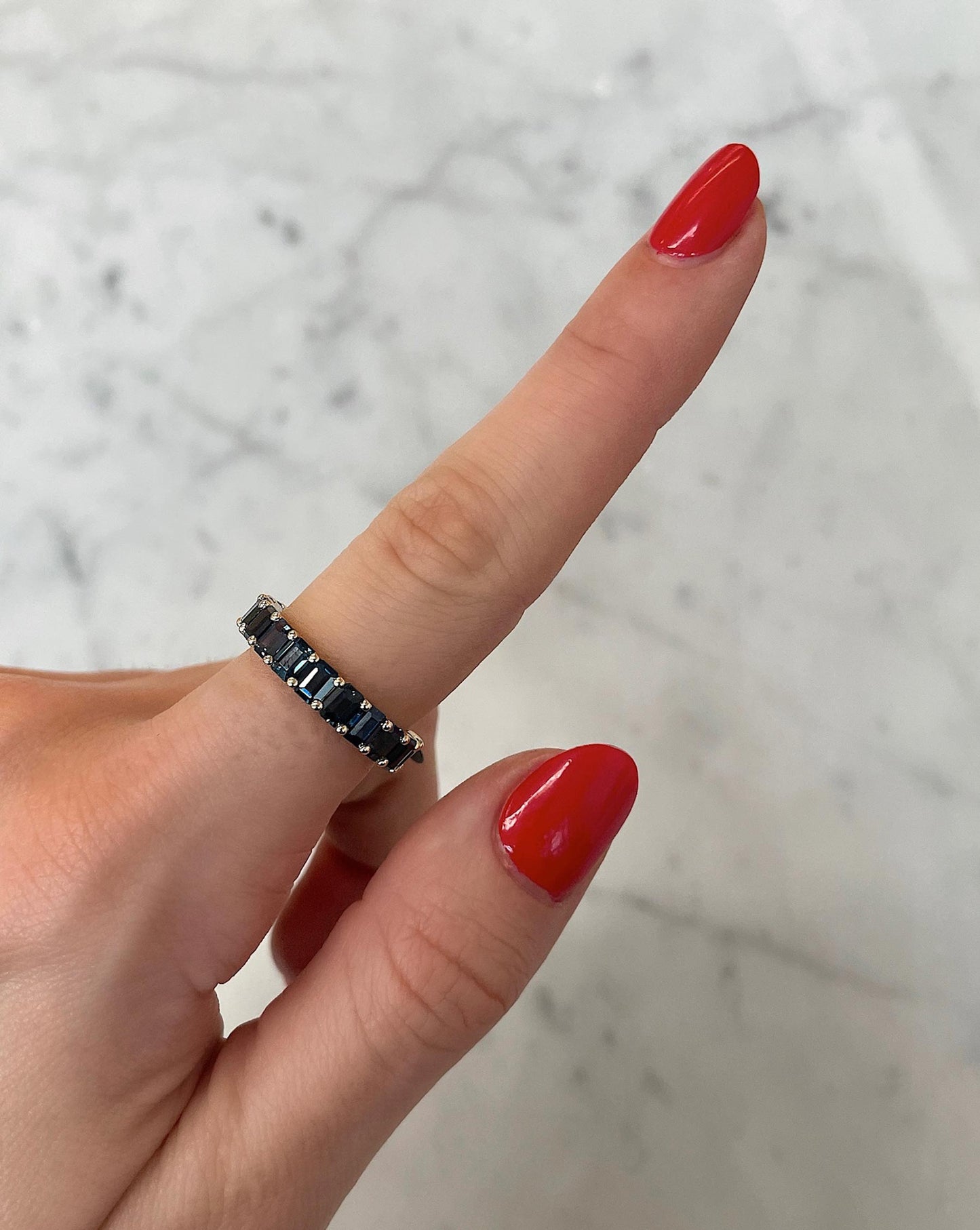 Ring Concierge Rings Petite Emerald Cut Blue Sapphire Ring