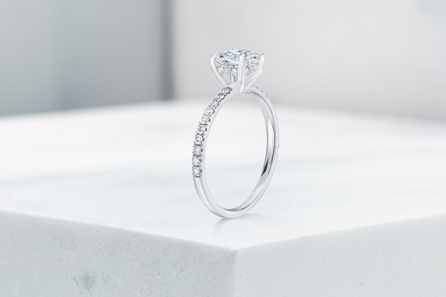 Lexington VOW by Ring Concierge antique-style cushion micropave engagement ring with hidden halo in platinum. 33281434746968