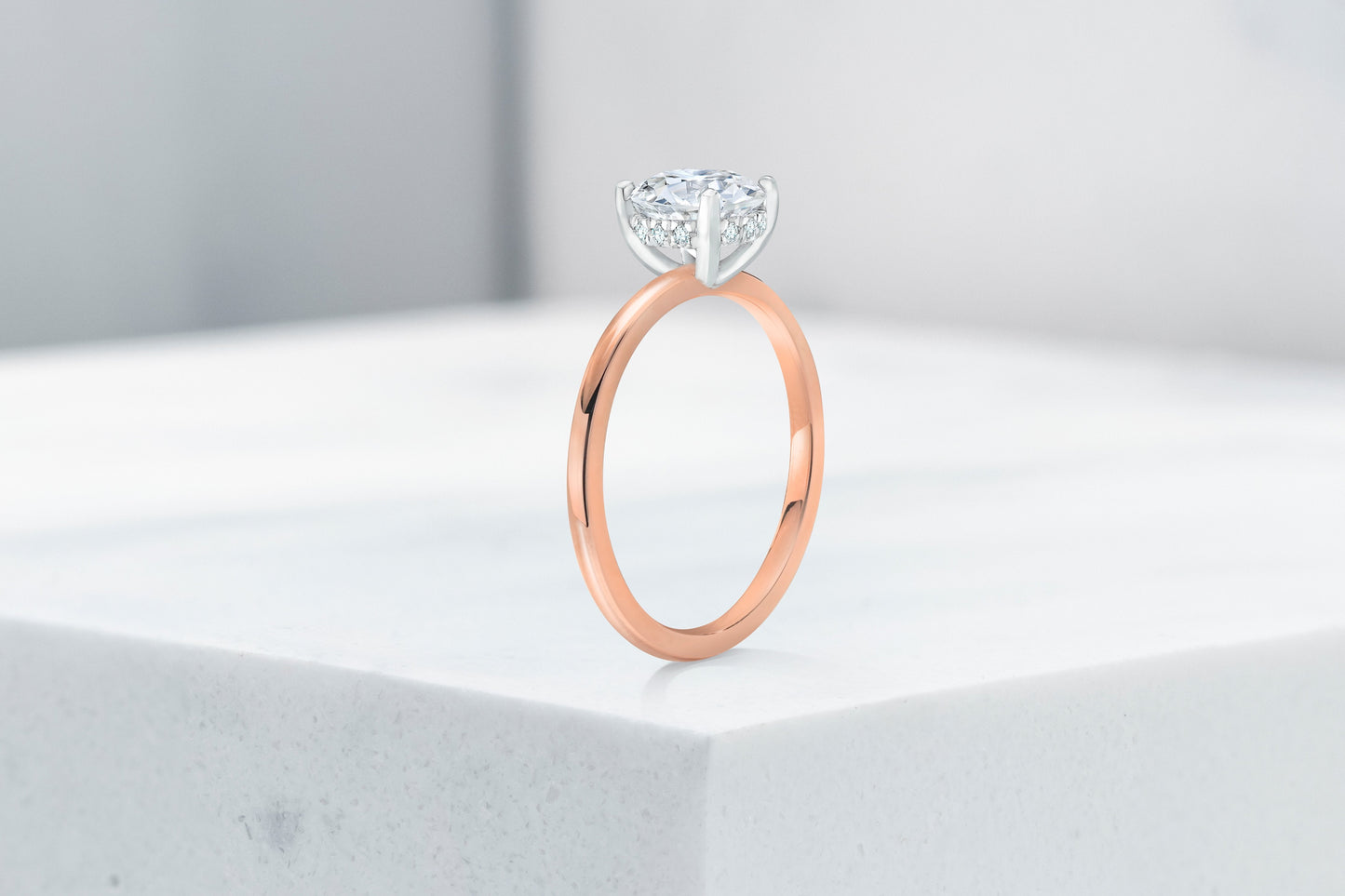 Vow Vow Engagement Rings Antique-Style Round / 14K Rose Gold + Platinum Prongs / Hidden Halo Madison. 33281474625624