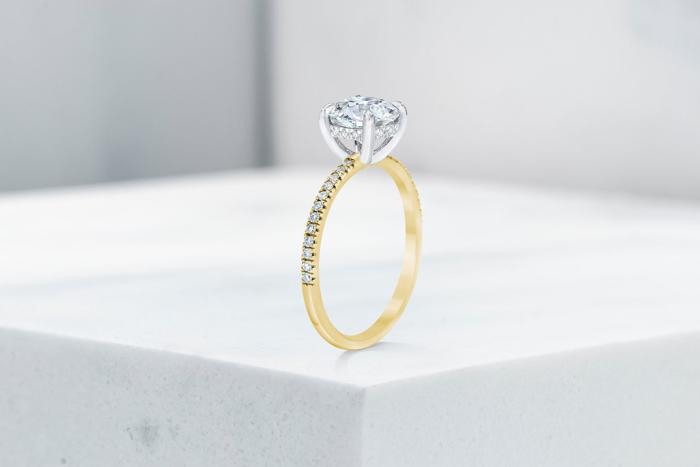 Lexington VOW by Ring Concierge antique-style round micropave engagement ring with hidden halo in  yellow gold. 33281434419288