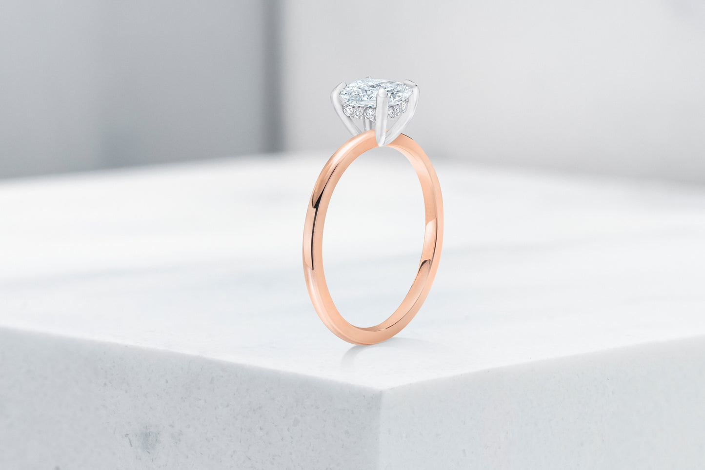 Vow Vow Engagement Rings Cushion / 14K Rose Gold + Platinum Prongs / Hidden Halo Madison. 33281473839192