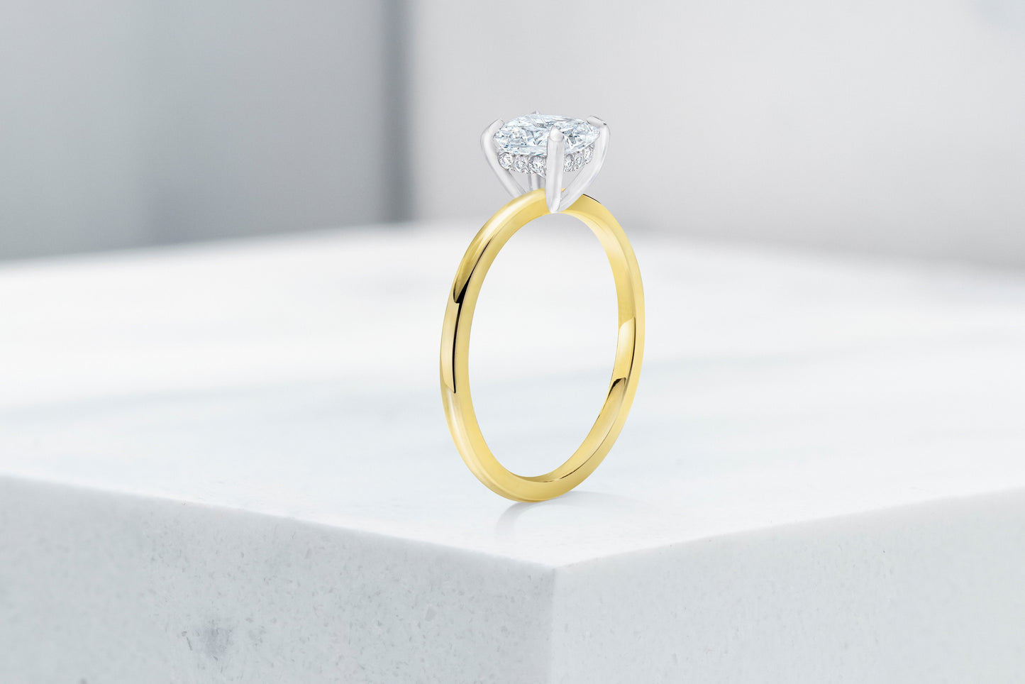 Vow Vow Engagement Rings Cushion / 14K Yellow Gold + Platinum Prongs / Hidden Halo Madison 33281473314904