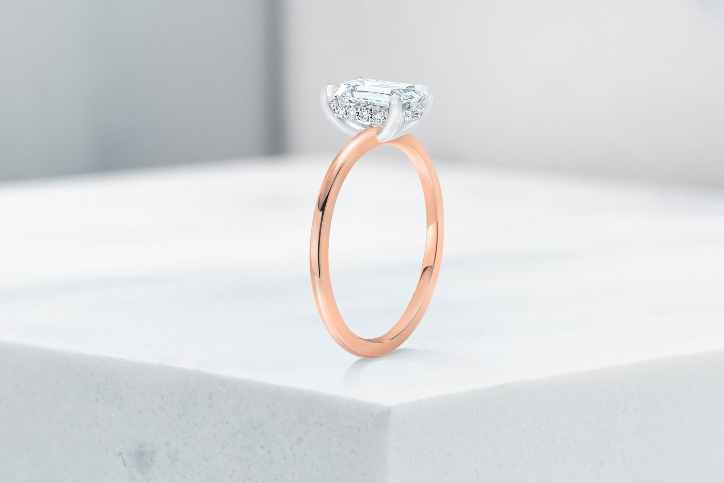 Vow Vow Engagement Rings Emerald / 14K Rose Gold + Platinum Prongs / Hidden Halo Madison. 33281474035800
