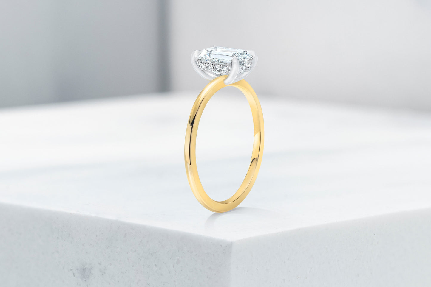 Vow Vow Engagement Rings Emerald / 14K Yellow Gold + Platinum Prongs / Hidden Halo Madison. 33281473970264