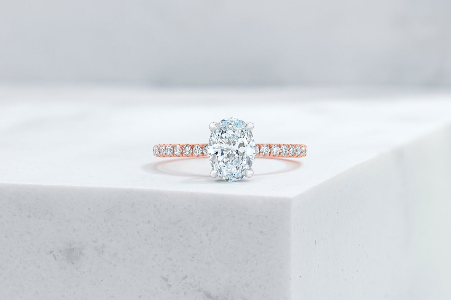 Lexington VOW by Ring Concierge oval micropave engagement ring in rose gold. 33281433469016