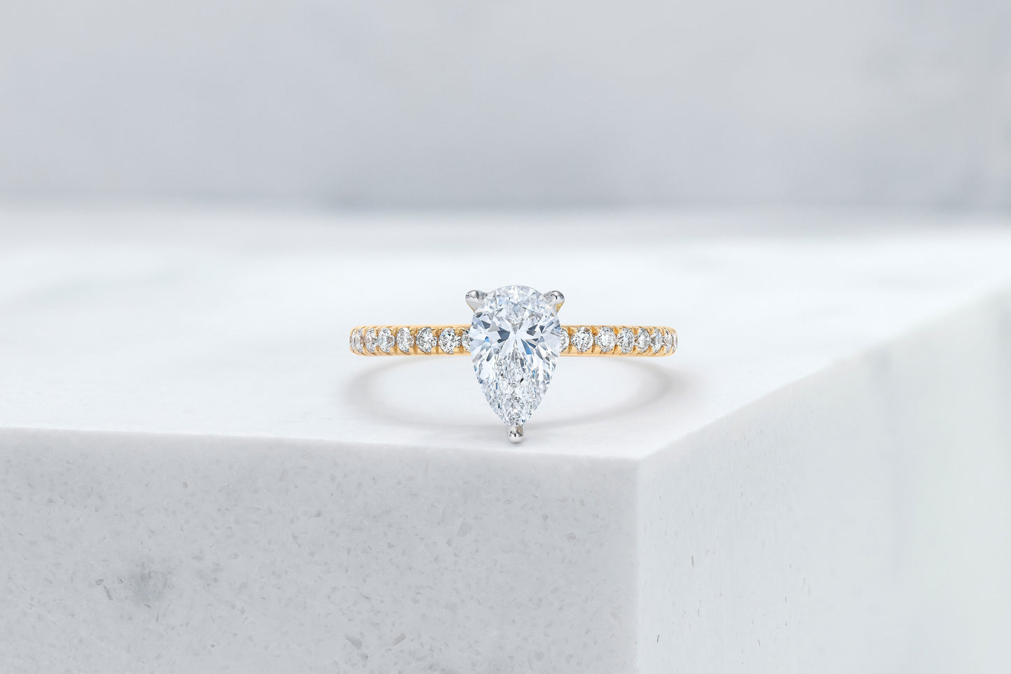 Lexington VOW by Ring Concierge pear shaped micropave engagement ring in yellow gold. 33281434189912 