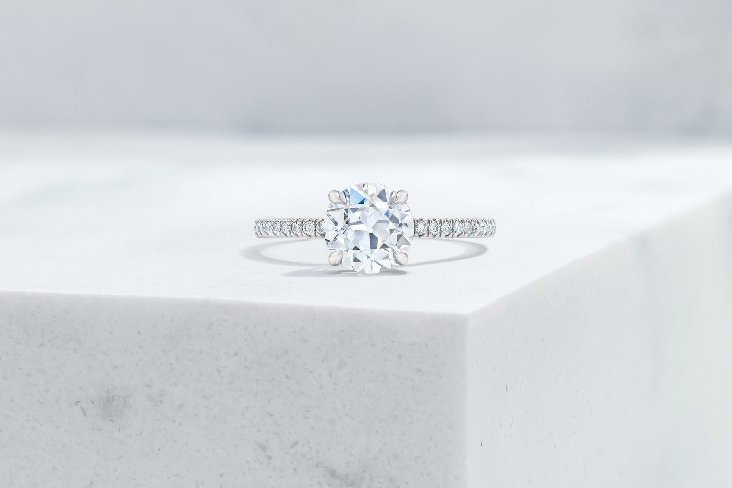 Lexington VOW by Ring Concierge antique-style round micropave engagement ring in platinum. 33281434517592 