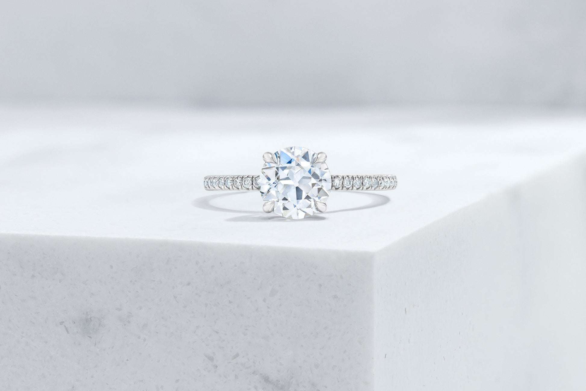 Lexington VOW by Ring Concierge antique-style round micropave engagement ring in platinum. 33281434517592 