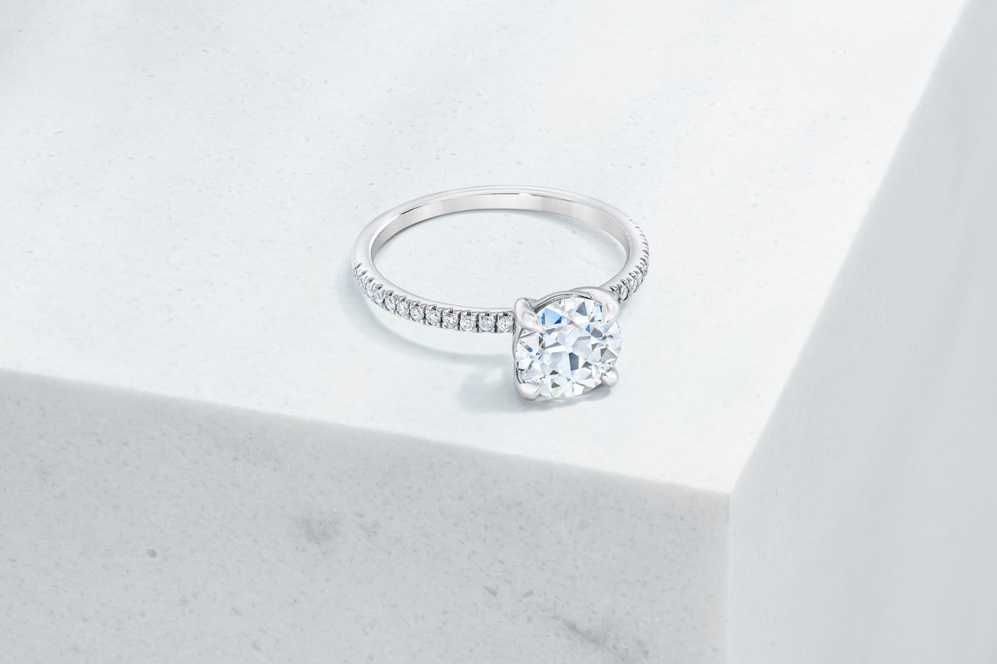 Lexington VOW by Ring Concierge antique-style round micropave engagement ring in platinum. 33281434517592 