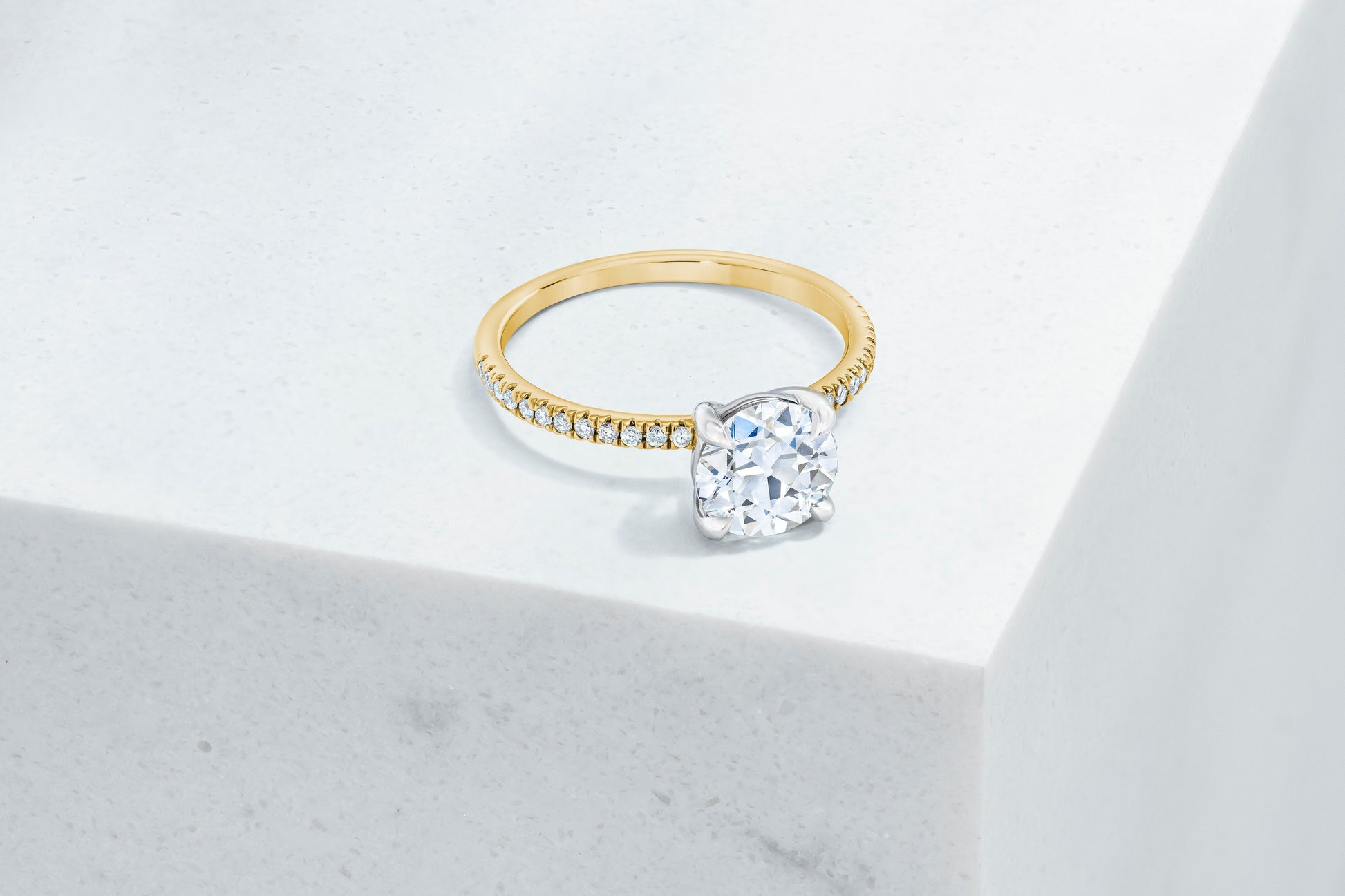 Lexington VOW by Ring Concierge antique-style round micropave engagement ring in yellow gold. 33281434386520 