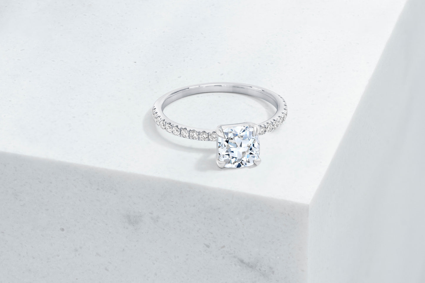 Lexington VOW by Ring Concierge antique-style cushion micropave engagement ring in platinum. 33281434714200