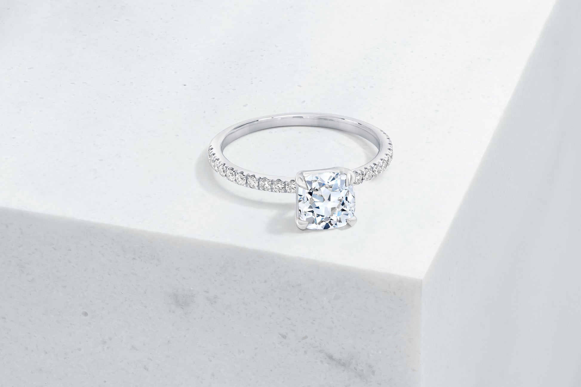 Lexington VOW by Ring Concierge antique-style cushion micropave engagement ring in platinum. 33281434714200